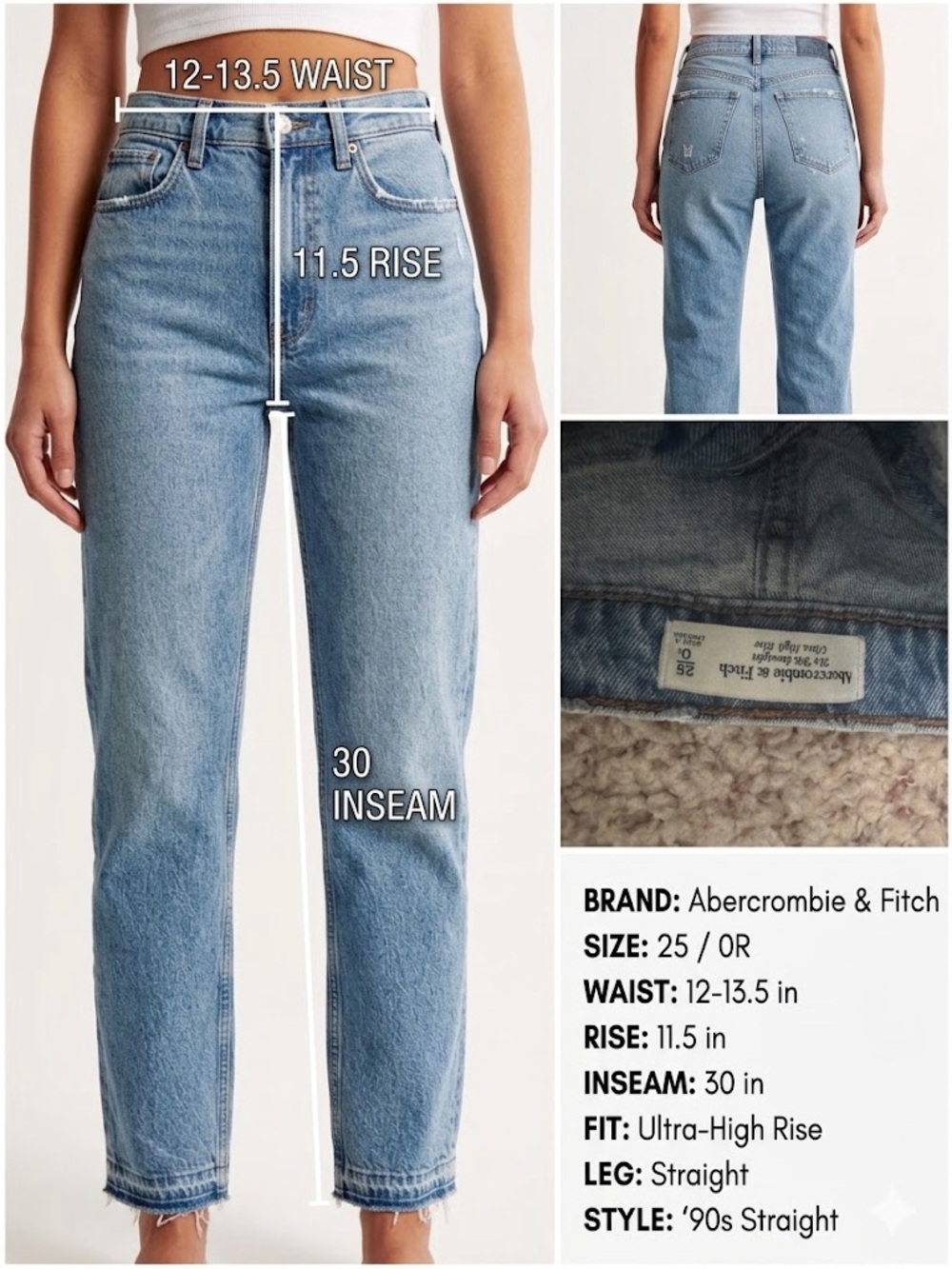 Abercrombie & Fitch 90’s straight Ultra High Rise with raw hem